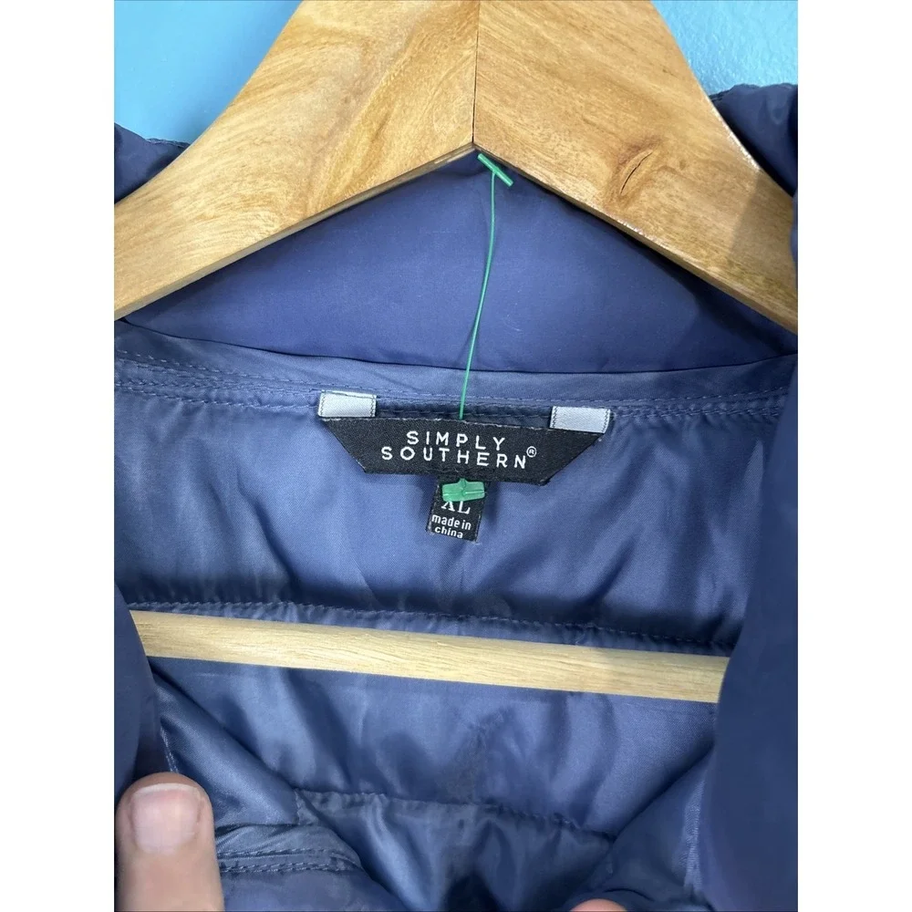 Simply Southern Puffer Vest Size XL Blue Colorblock Preppy Old Money